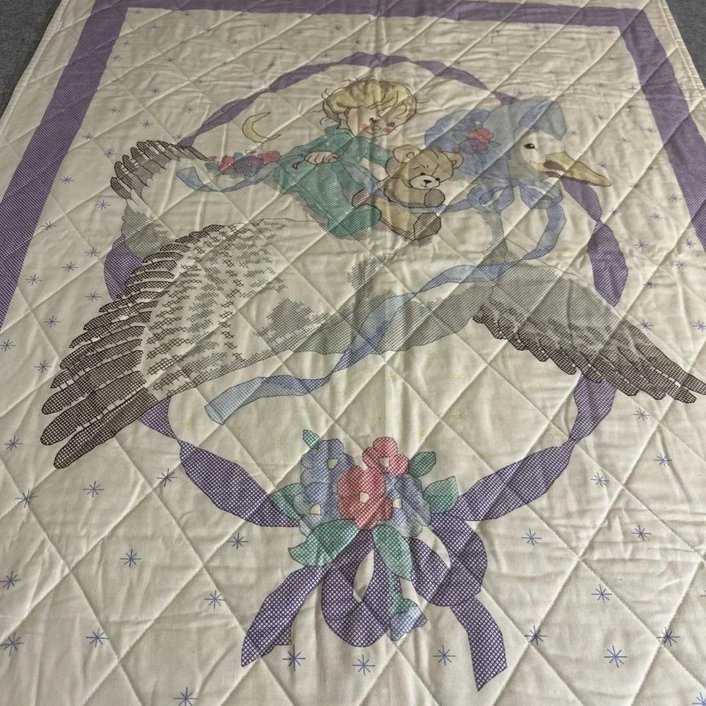 Handmade Baby Quilt Crib Blanket White Purple Mother‎ Goose